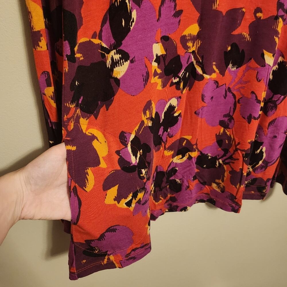 LOGO Lori Goldstein XS Orange Floral Long Sleeve Tunic - Picture 6 of 8